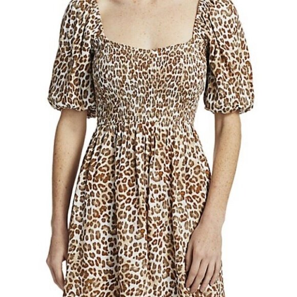 Faithful the Brand Ilaria Smocked Leopard Print Mini Dress Size‎ Large - Picture 1 of 16